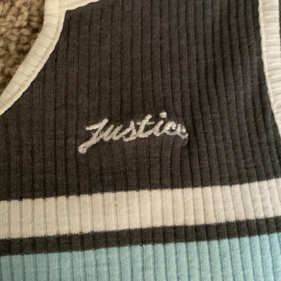 Selling a justice tank top, size XL (16-18) main colours are grey white and blue - Picture 2 of 3